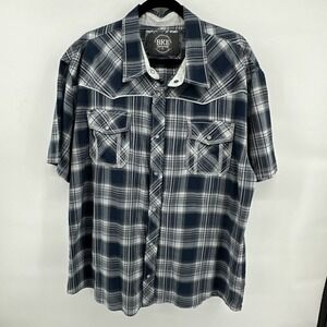 BKE Western Plaid Pearl Short Sleeve Snap Up Men's XXL Relaxed Casual Fit